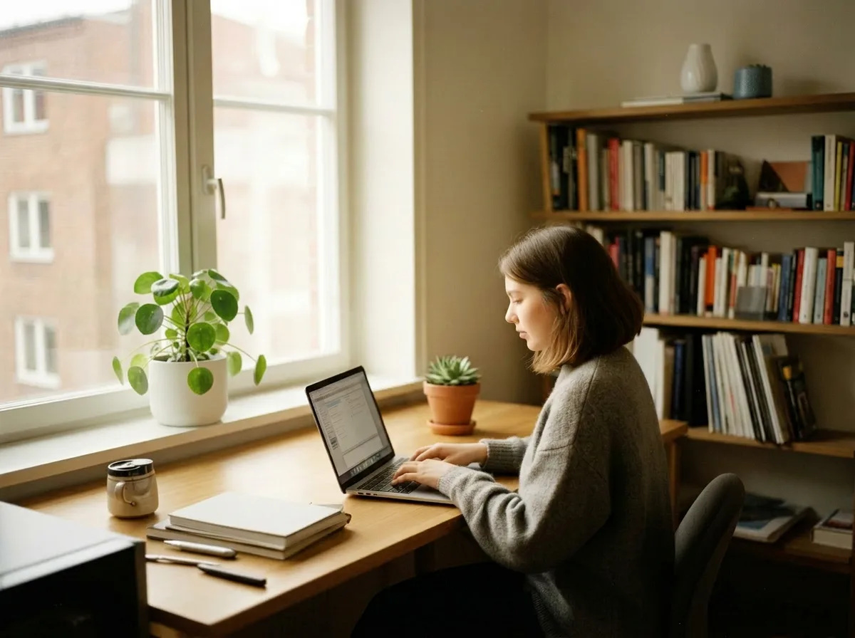 Professionell person som skriver CV på laptop