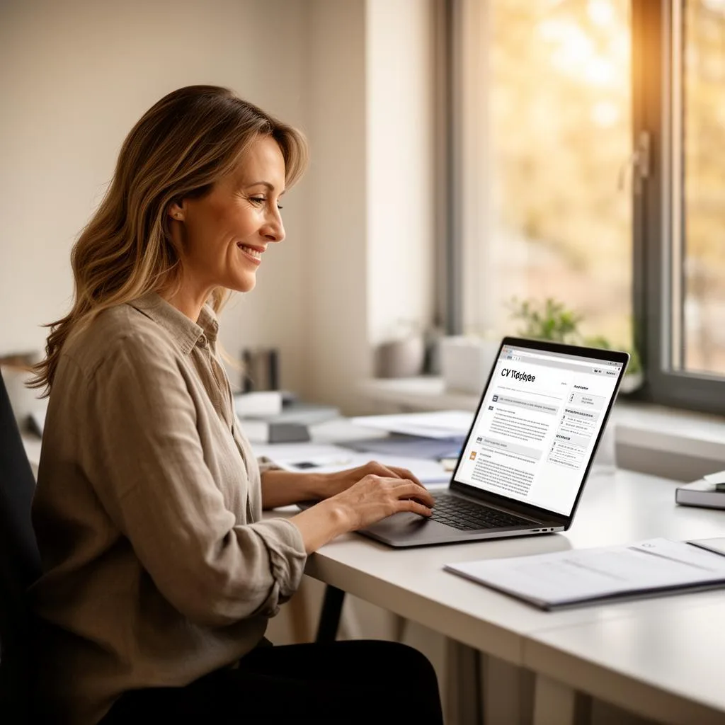 Person som bläddrar bland CV-mallar på en laptop