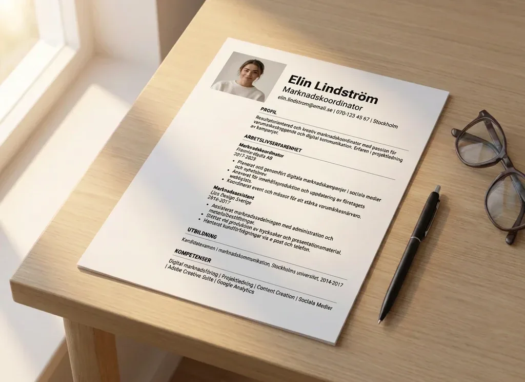 Nöjd person som håller i ett färdigt CV
