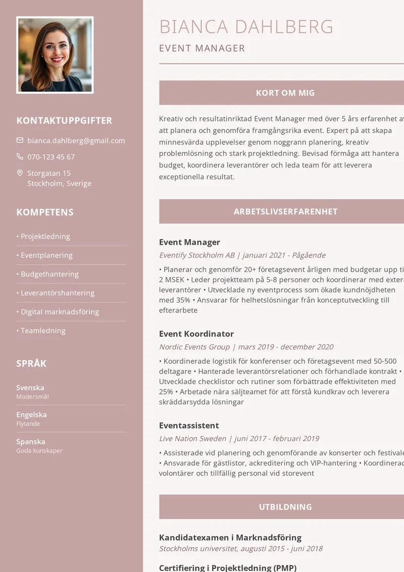 Elegant cv-mall med stilren typografi