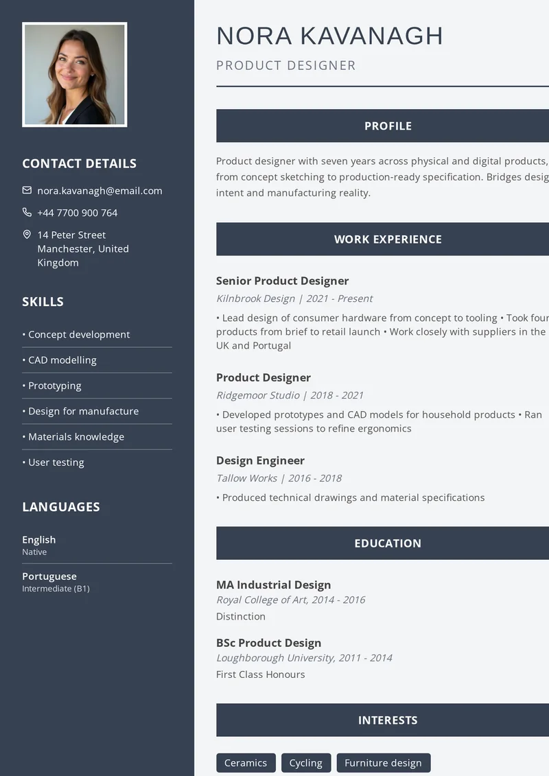 Cv mall på engelska: Luftig med rubrikerna Work Experience, Education och Skills
