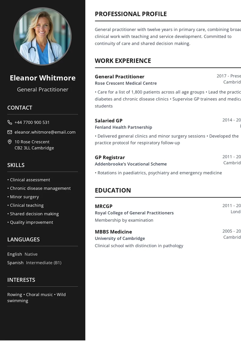 Cv mall på engelska: Sofistikerad med rubrikerna Work Experience, Education och Skills