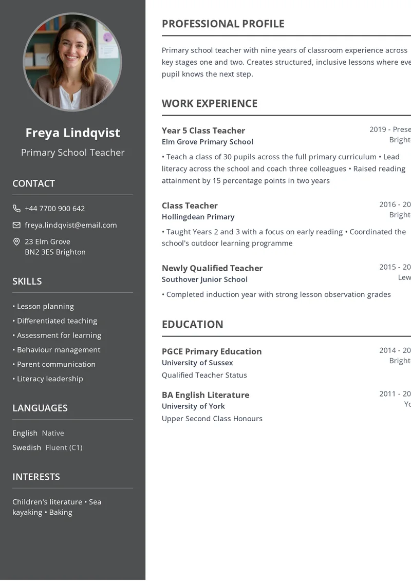 Cv mall på engelska: Varm med rubrikerna Work Experience, Education och Skills