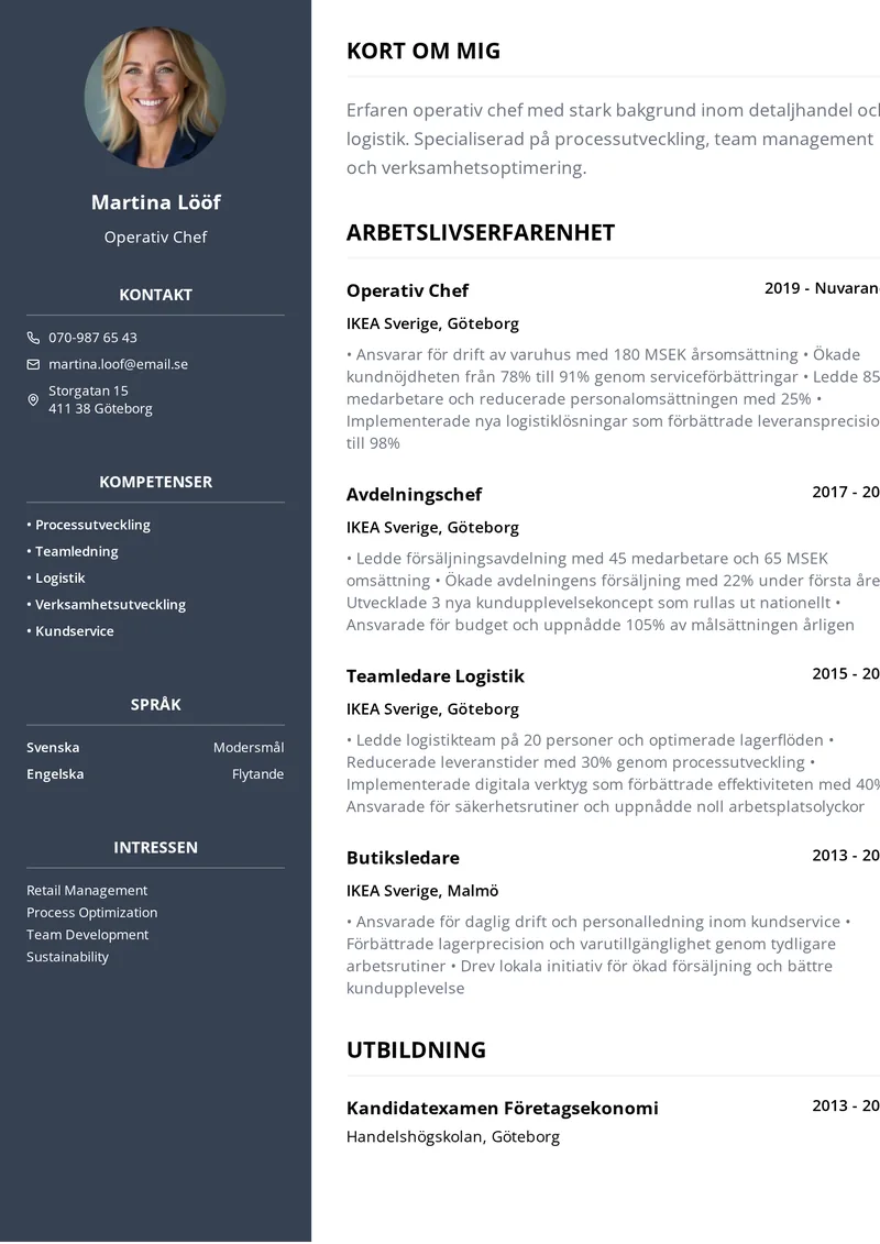 Klassisk cv-mall med traditionell layout