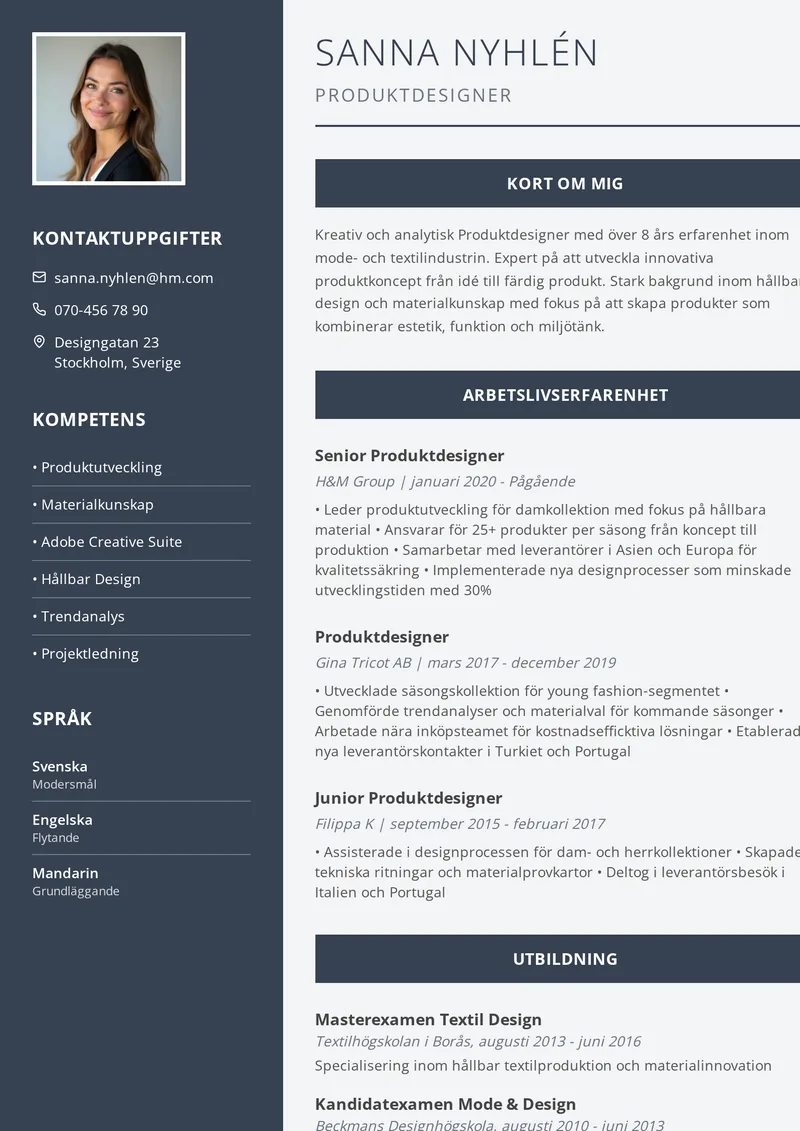 Luftig cv-mall med mycket vitrymme