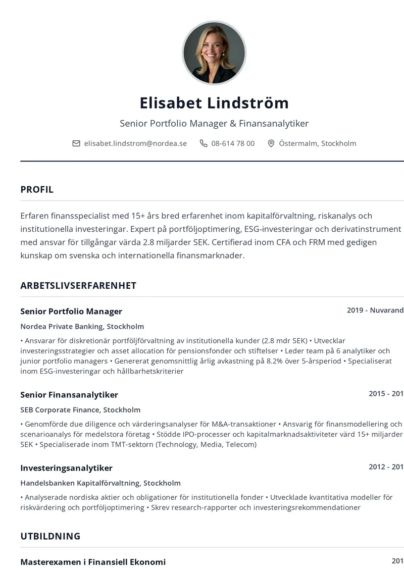 Cv-mall Minimalistisk med ren layout, exempel på enkel cv-mall
