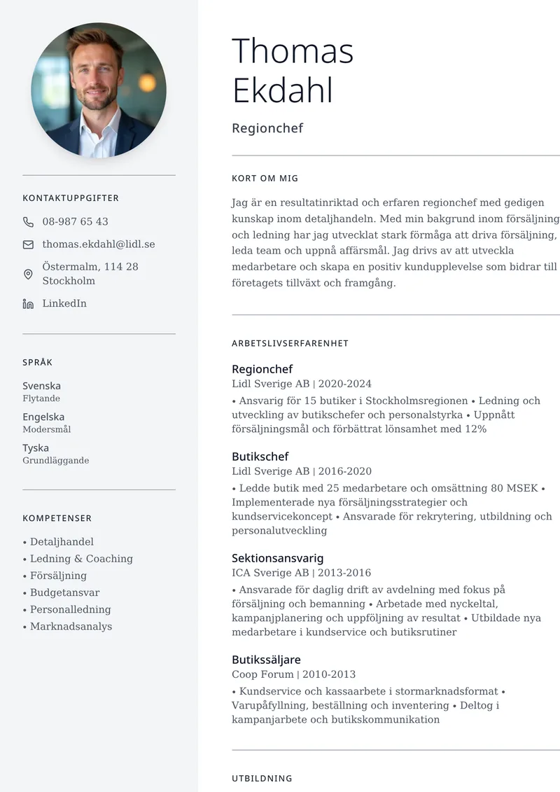 CV-mall Stilren – sofistikerad design med profilbild