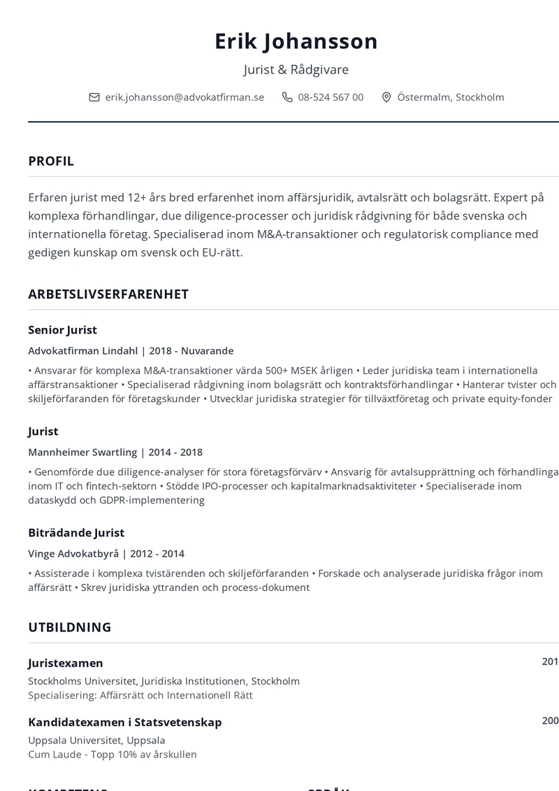CV-mall Traditionell – tidlös elegant layout