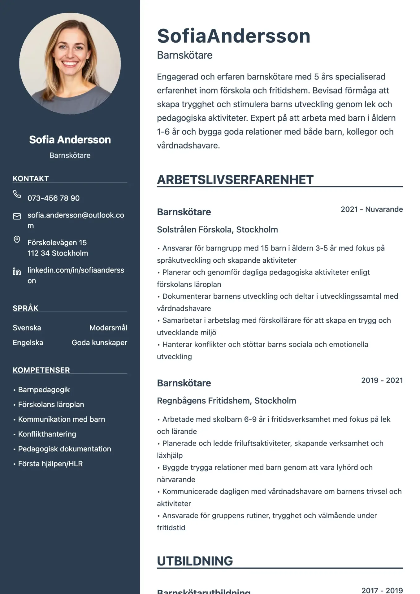 Exempel på CV för barnskötare med tydlig struktur och pedagogisk design