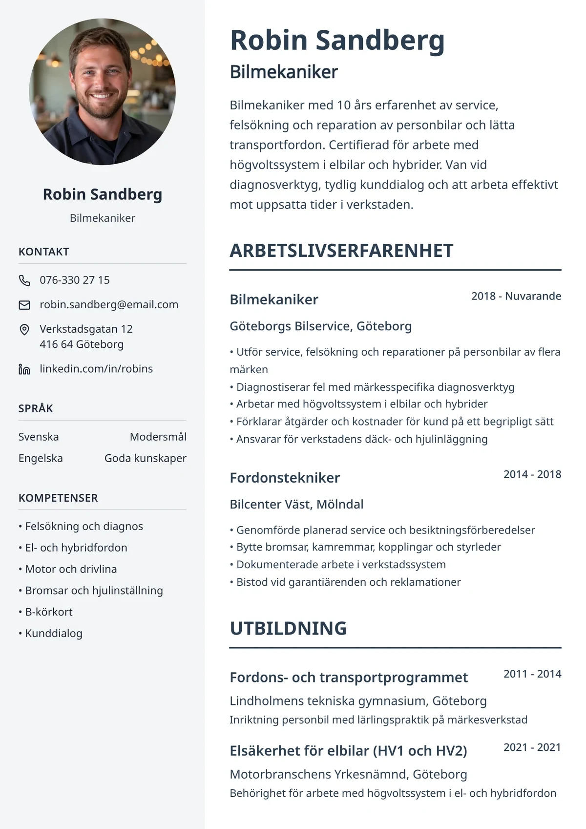 CV-exempel för bilmekaniker med tydlig mall