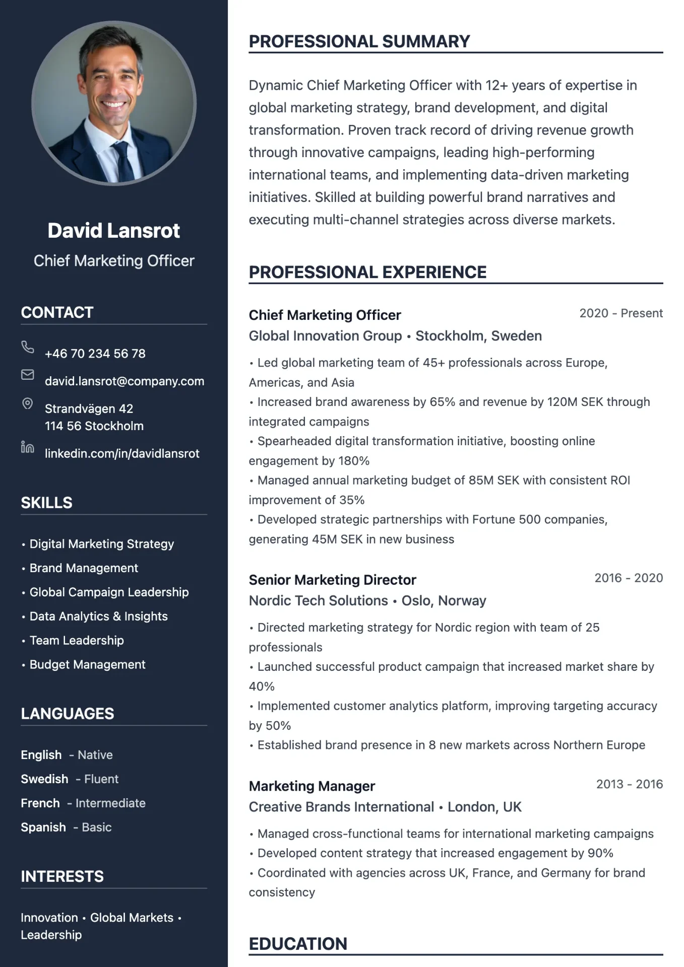 Exempel på CV på engelska med internationell design och professionell prägel