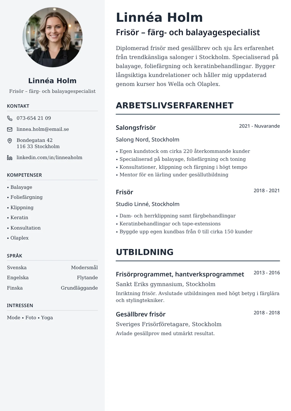 Cv-exempel för frisör med kreativ mall