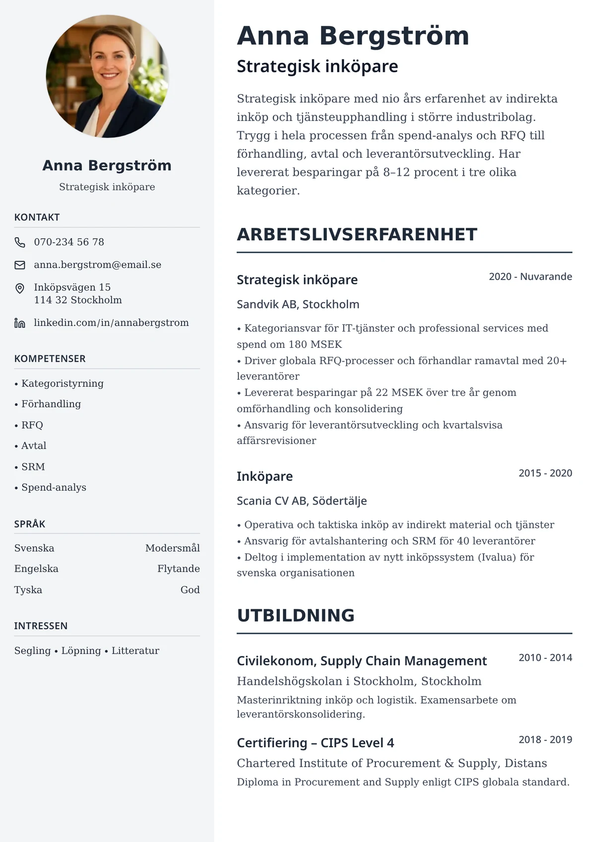 Cv-exempel för inköpare med affärsinriktad mall