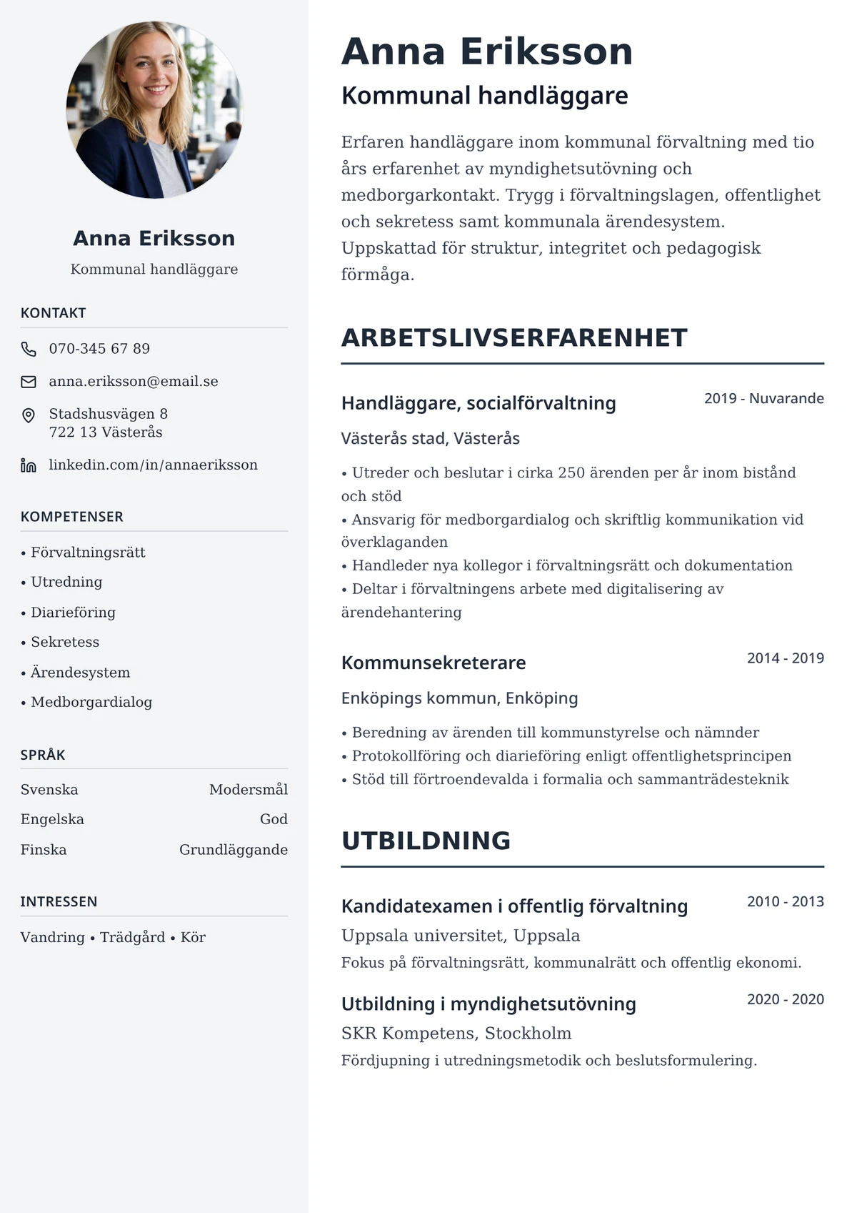 Cv-exempel för kommun med tjänstemannamall