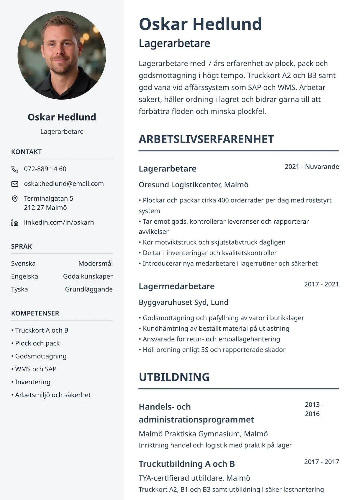 CV-exempel för lagerarbetare med tydlig mall