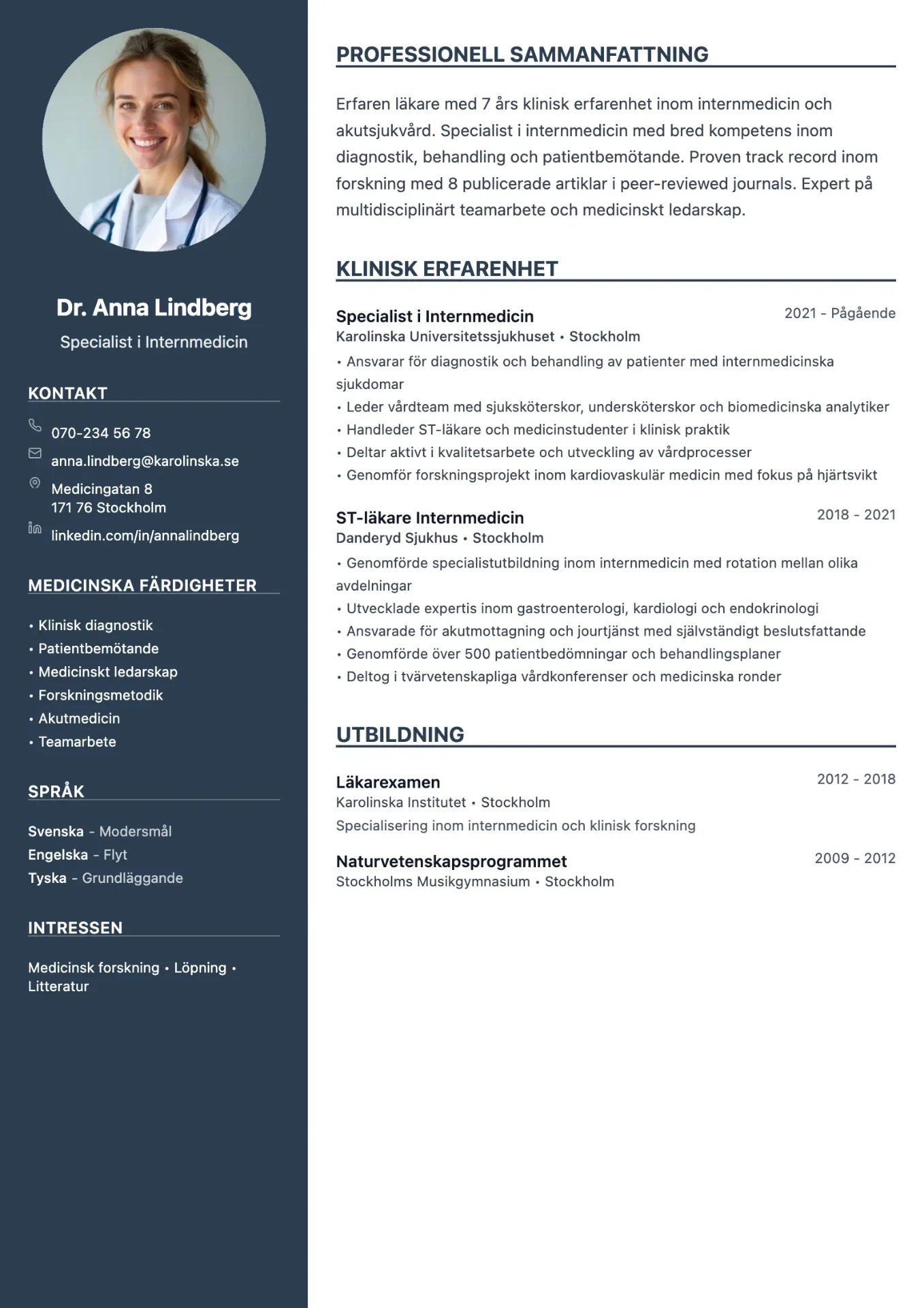 Exempel på CV för läkare med medicinsk design och ren struktur
