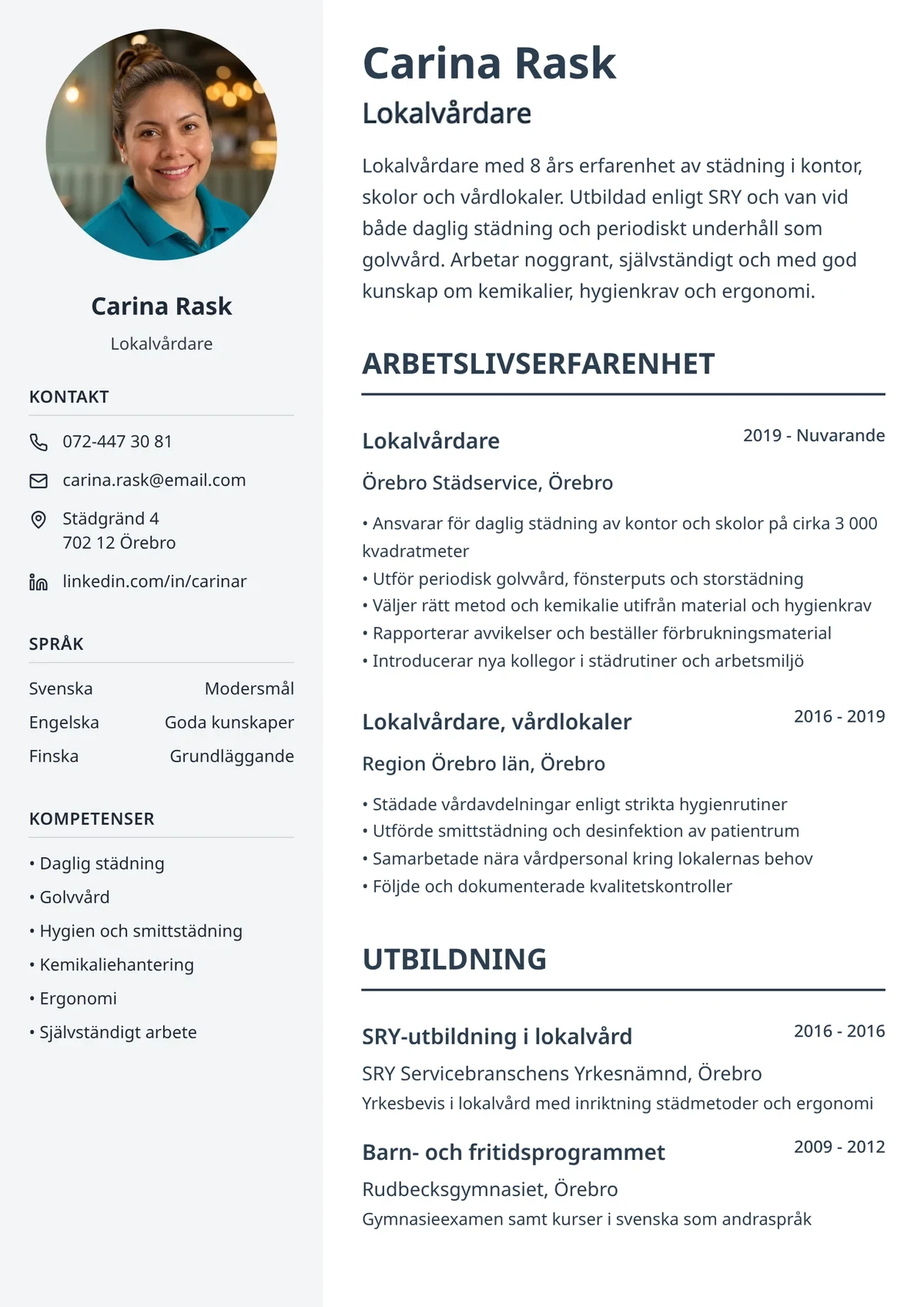 CV-exempel för lokalvårdare och städare med tydlig mall