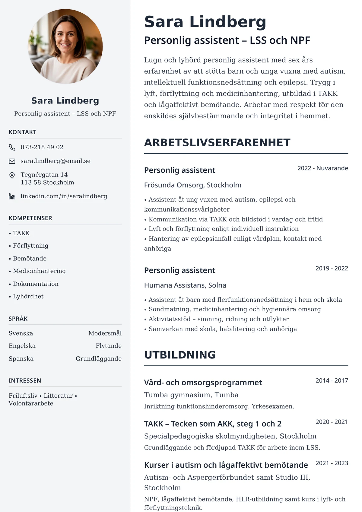 Cv-exempel för personlig assistent med omsorgsmall