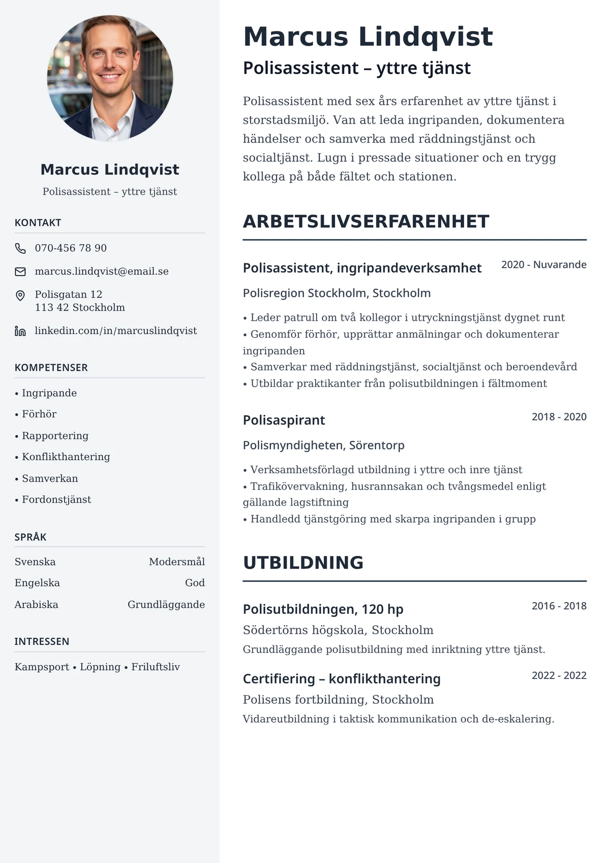 Cv-exempel för polis med formell mall