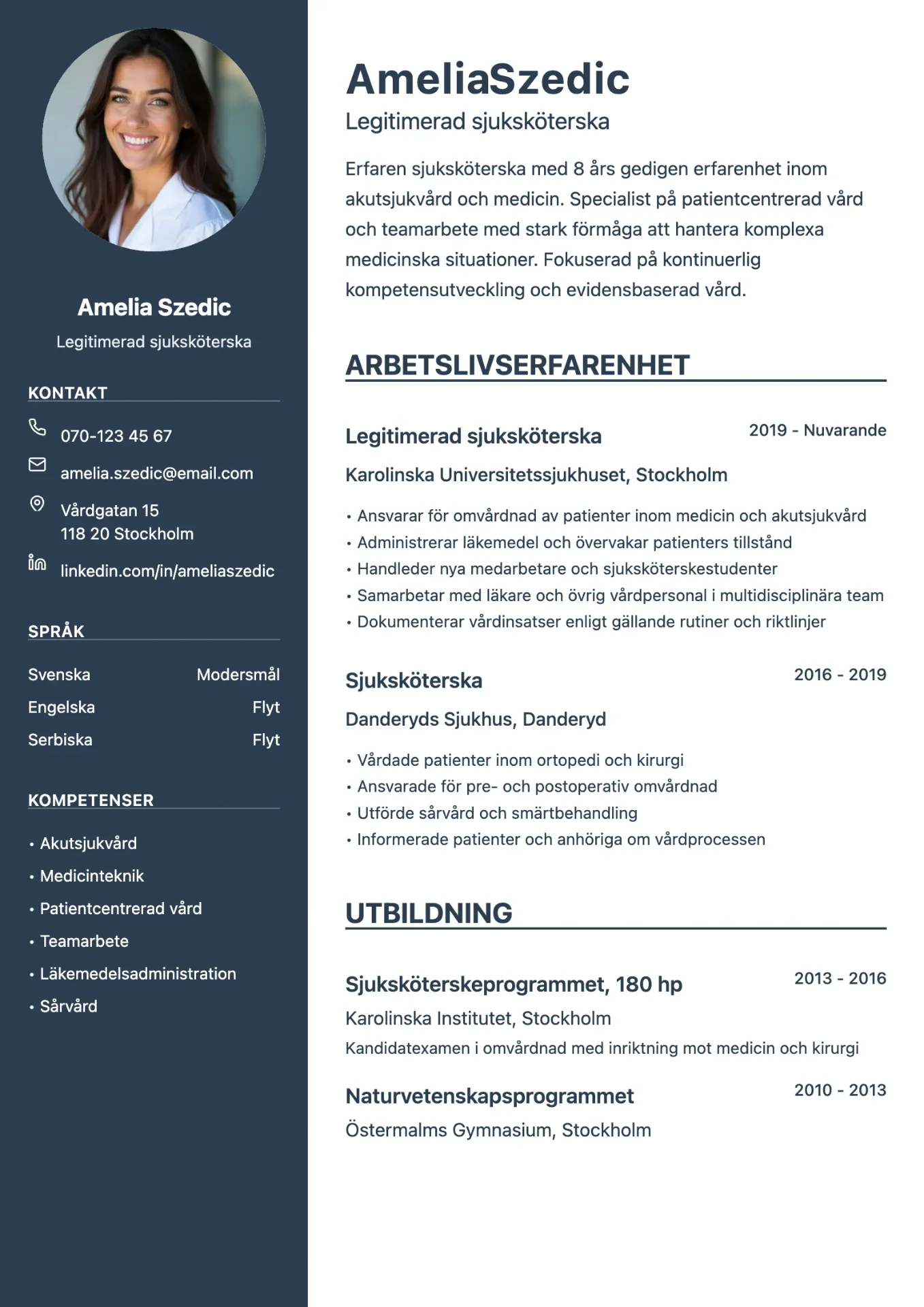 Exempel på CV för sjuksköterska med vårdande design och professionell struktur