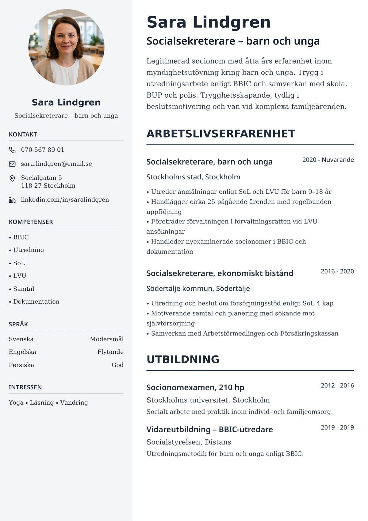 Cv-exempel för socionom med samhällsinriktad mall