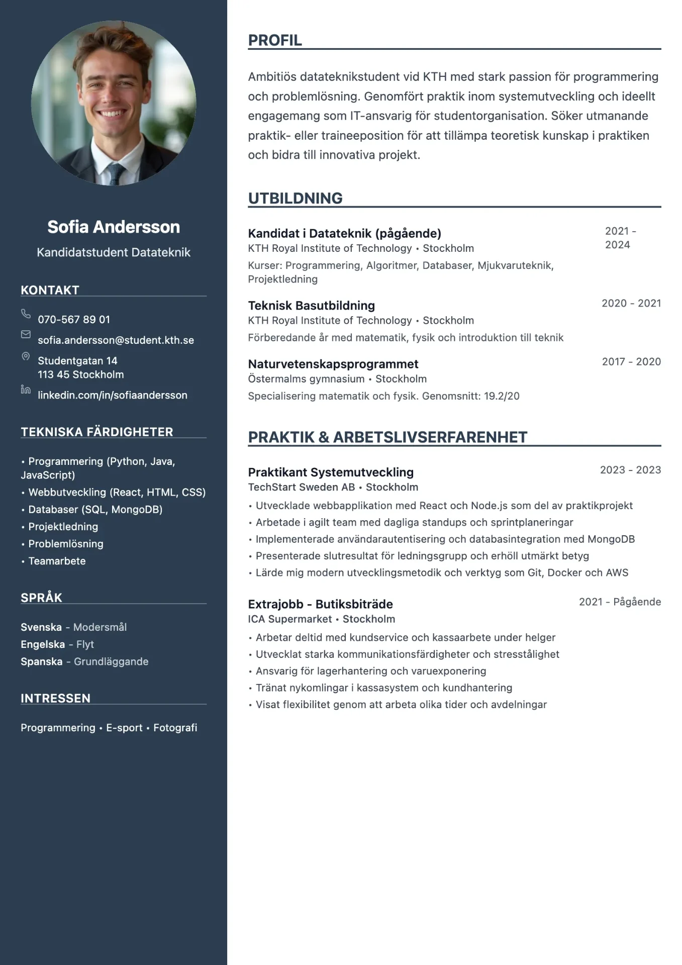 Exempel på CV för student med fräsch design perfekt för studenter och nyexaminerade