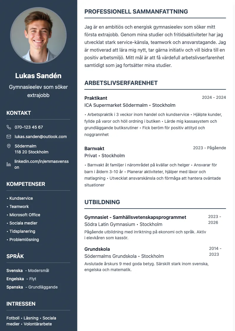 Exempel på CV för ungdom med modern design