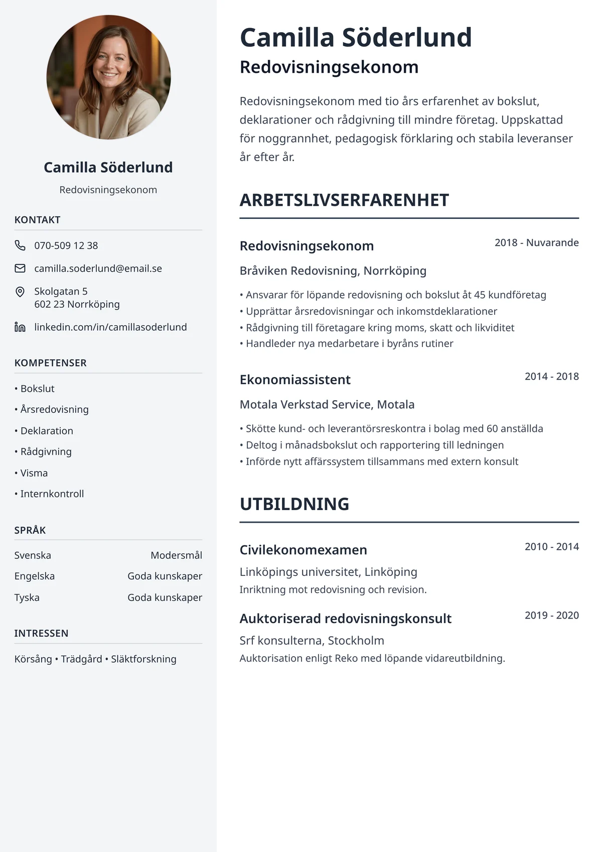 Klassisk cv mall, exempel på traditionell mall med tidlös typografi