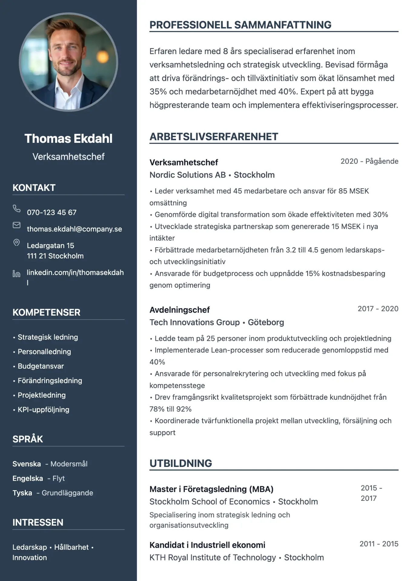 Exempel på CV-mall i PDF-format med professionell layout