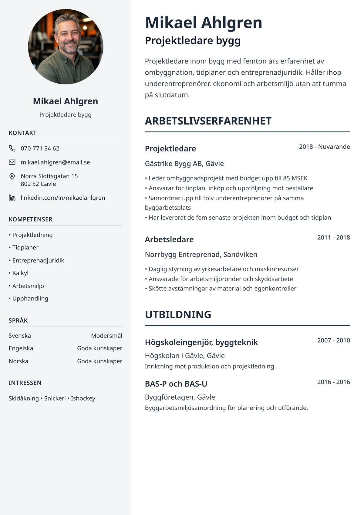 Cv mall word, exempel på redigerbar mall med tydliga rubriker och fast layout