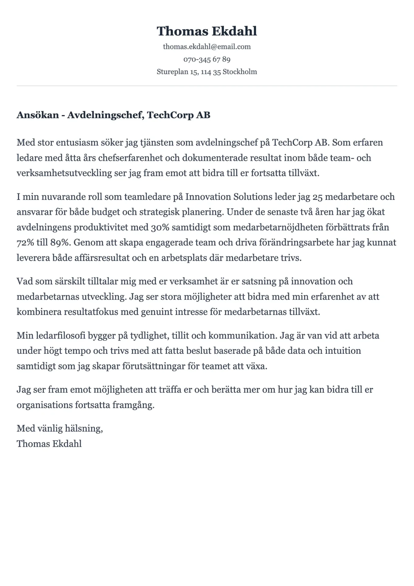 Professionellt personligt brev-exempel med övertygande struktur