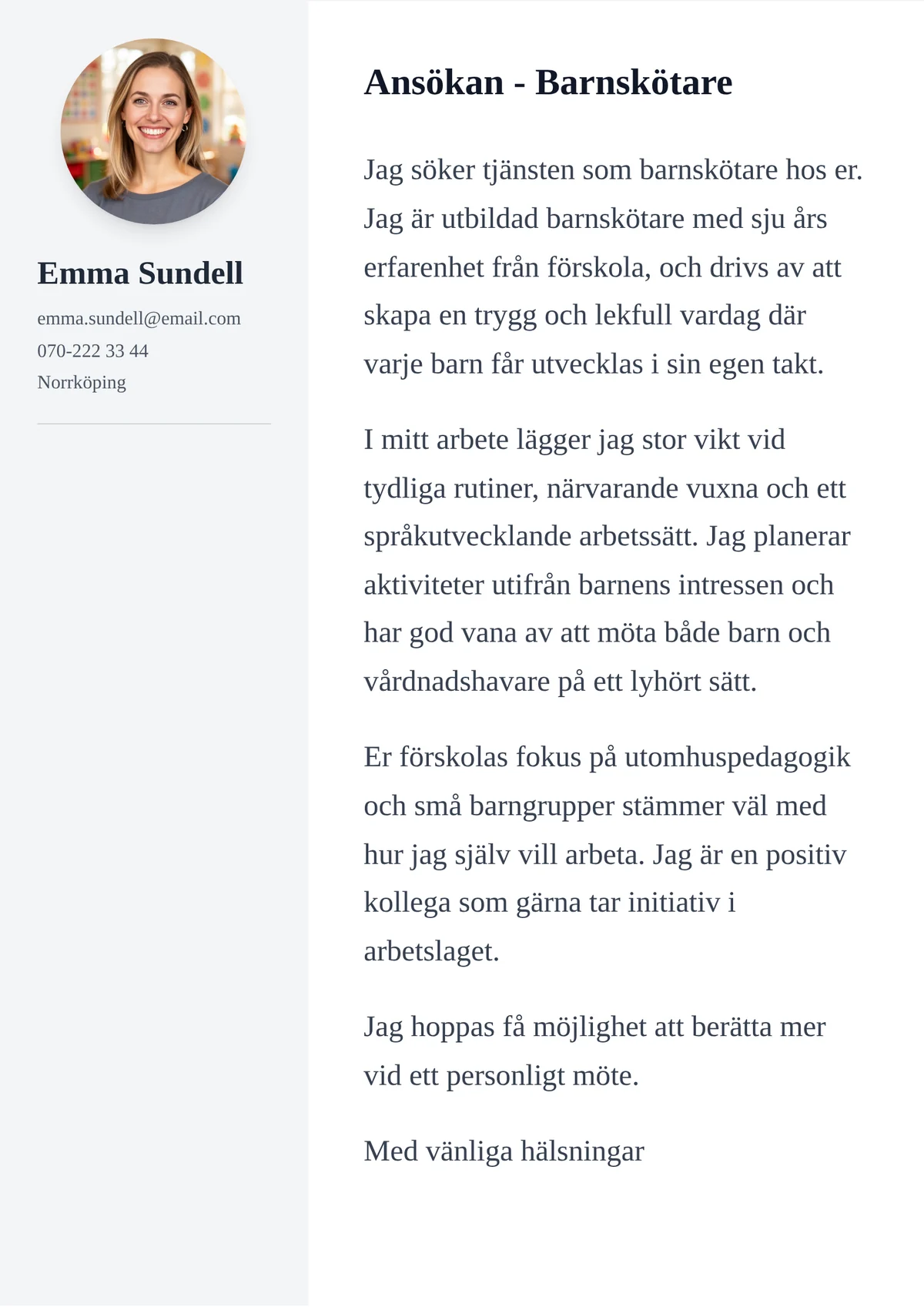 Personligt brev exempel för barnskötare - mallen Kreativ