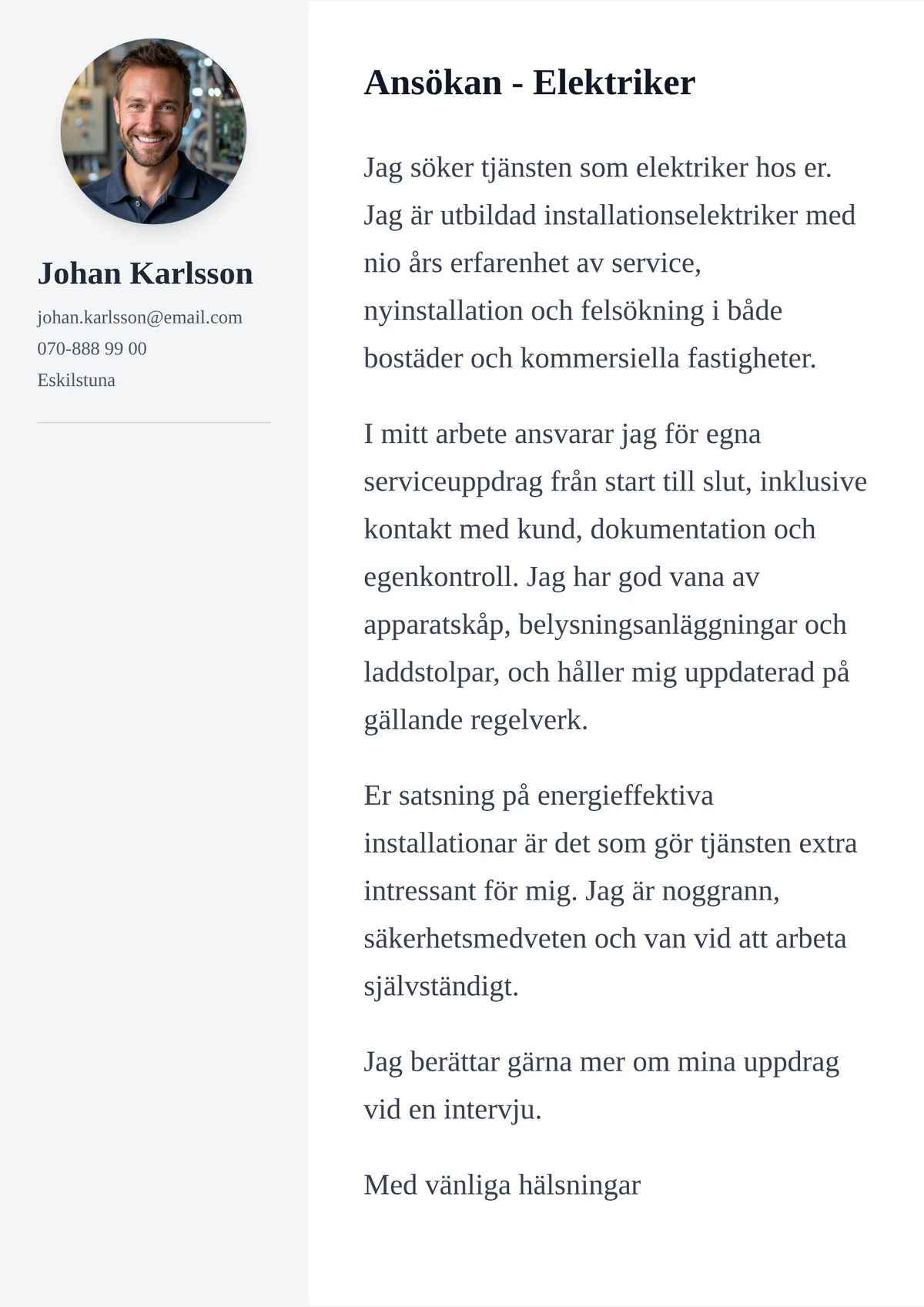 Personligt brev exempel för elektriker - mallen Kreativ