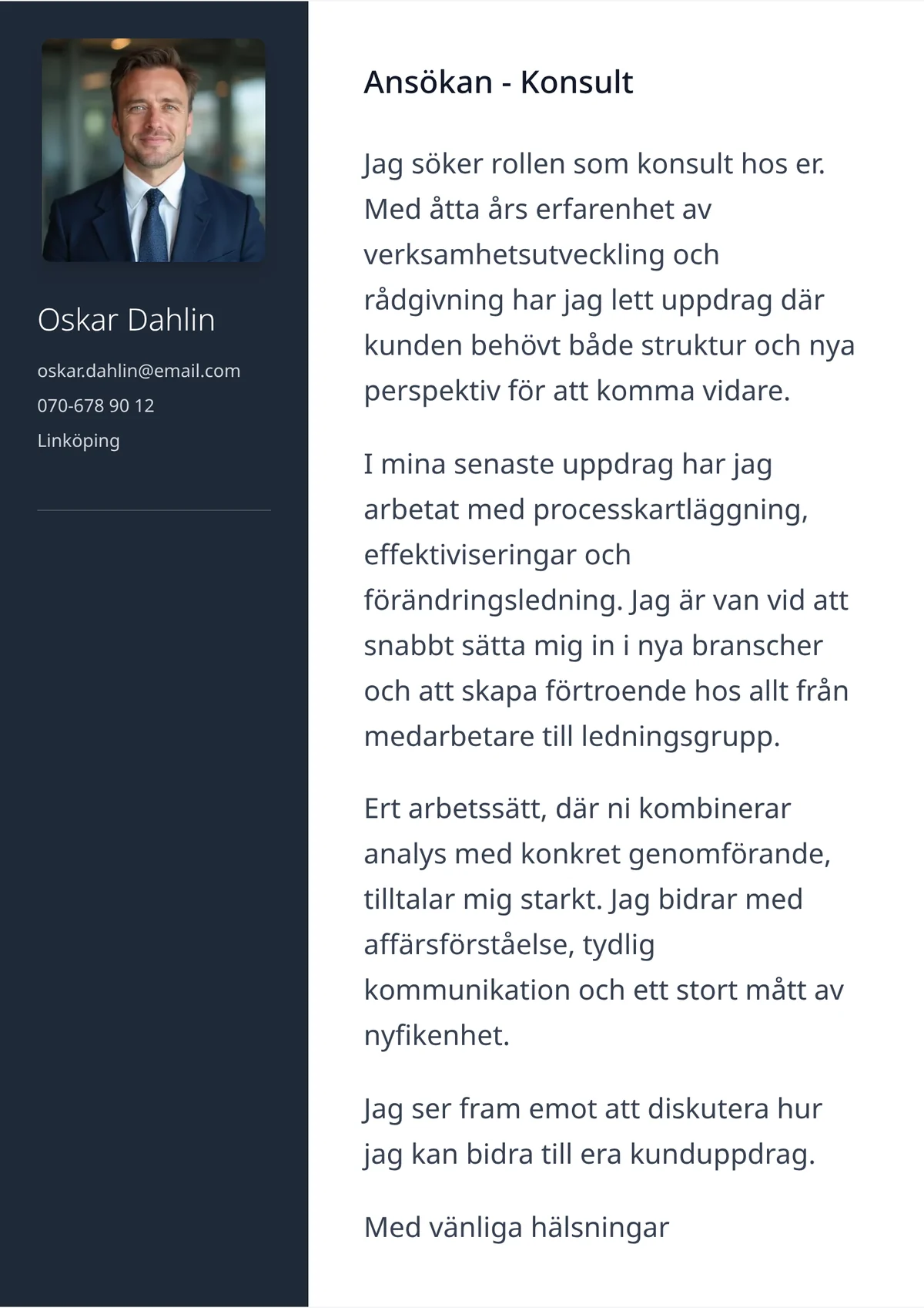 Personligt brev exempel för konsult - mallen Elegant