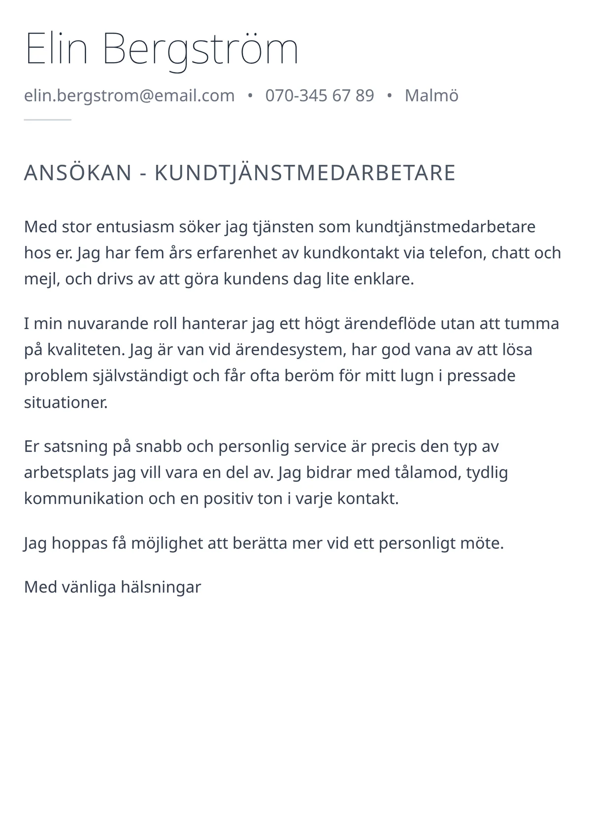 Personligt brev exempel för kundtjänstmedarbetare - mallen Minimal