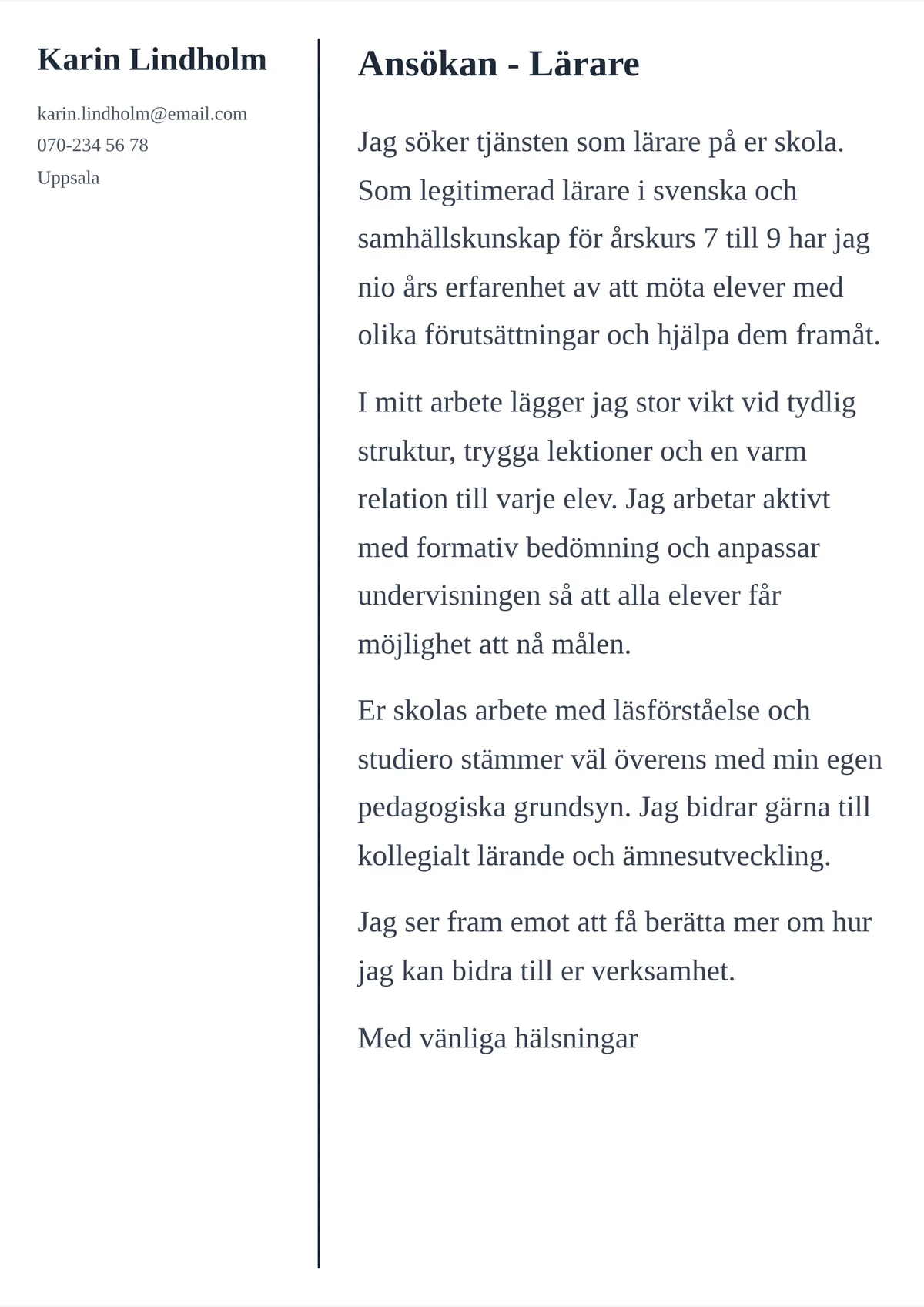Personligt brev exempel för lärare - mallen Akademisk