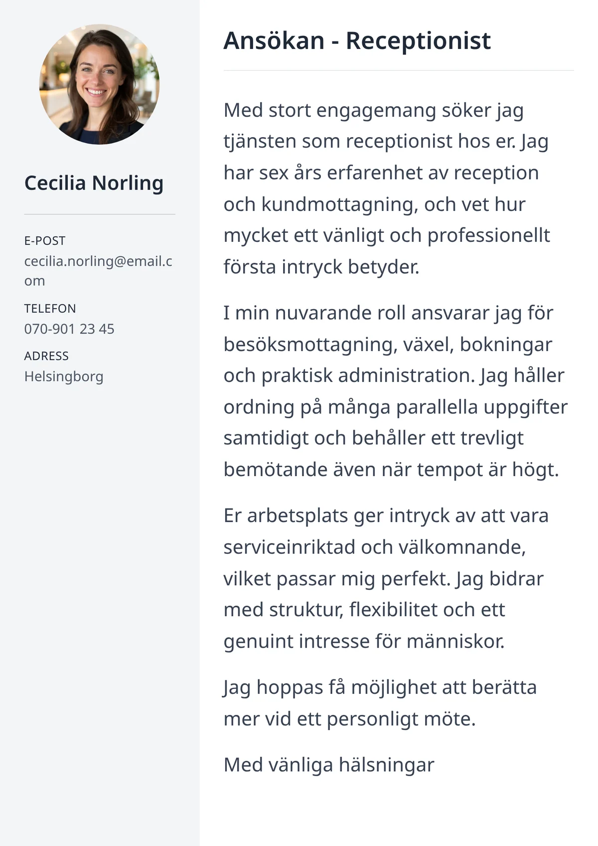 Personligt brev exempel för receptionist - mallen Tidslinje