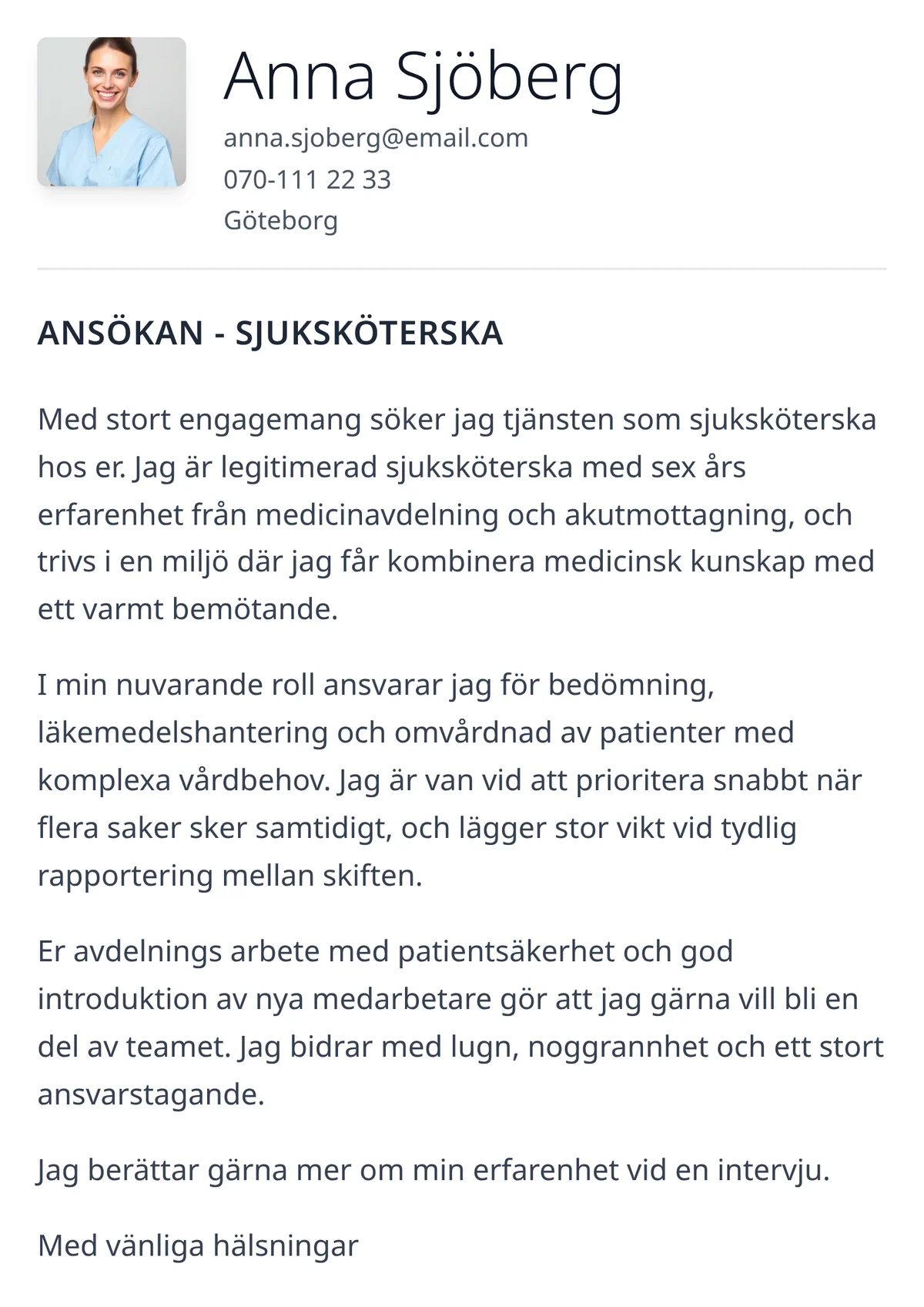 Personligt brev exempel för sjuksköterska - mallen Professionell