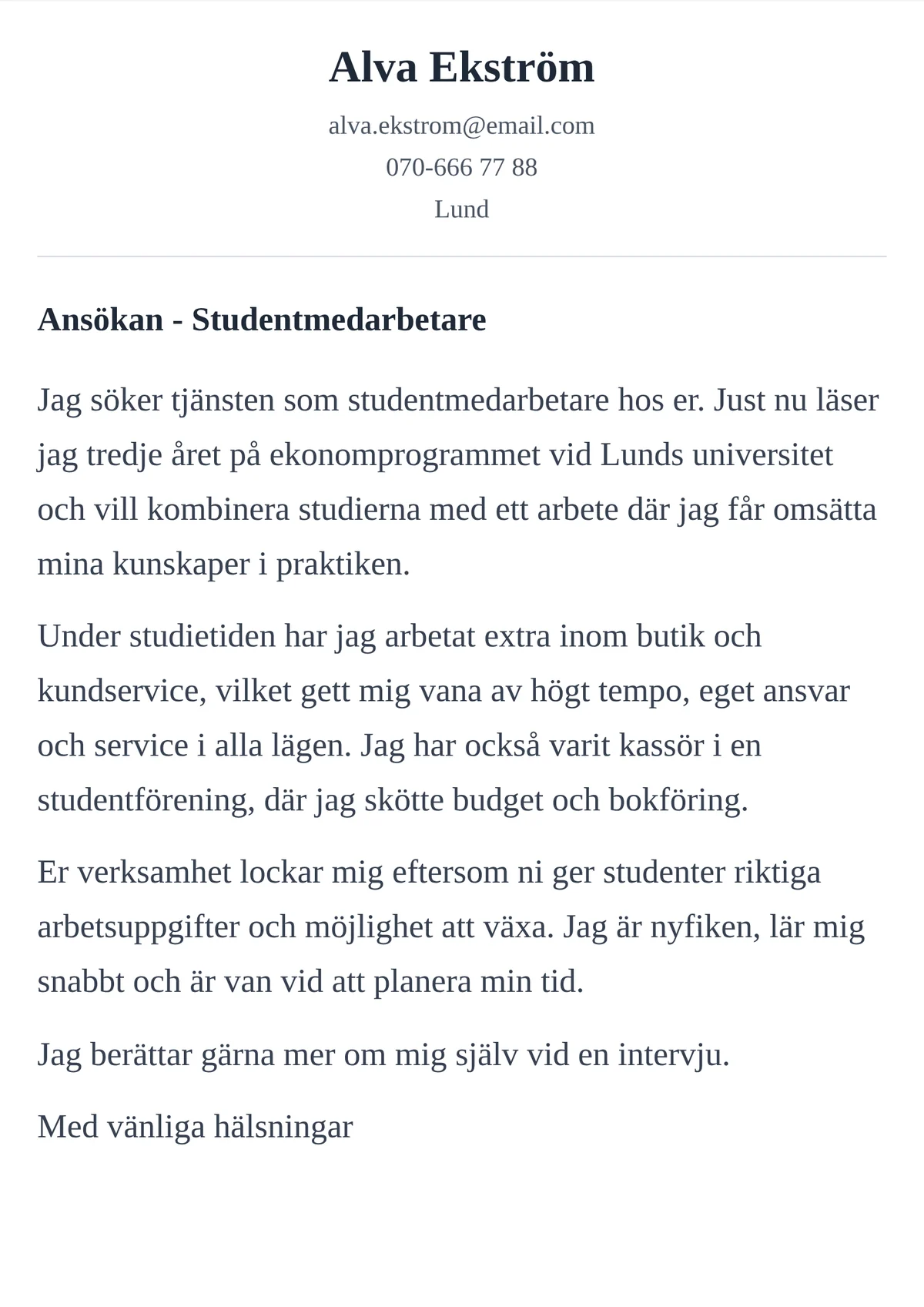 Personligt brev exempel för student - mallen Klassisk