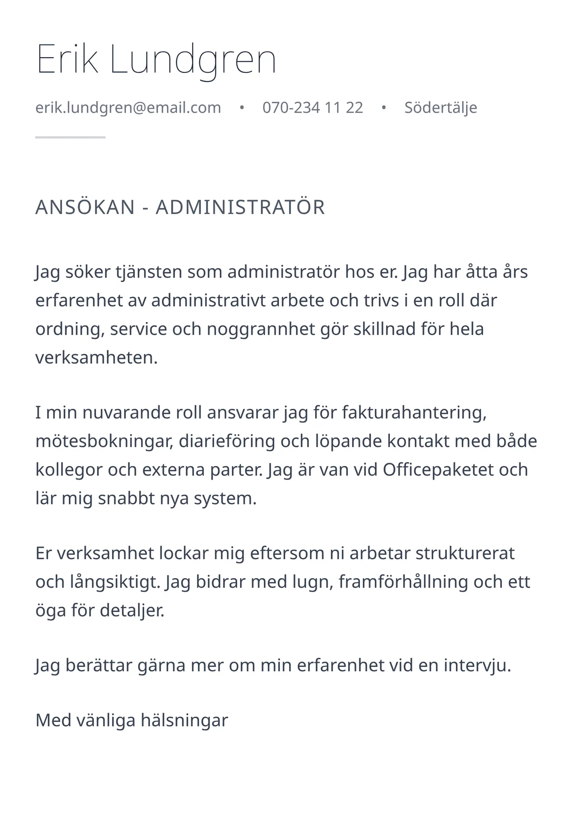 Personligt brev exempel på svenska - mallen Minimal