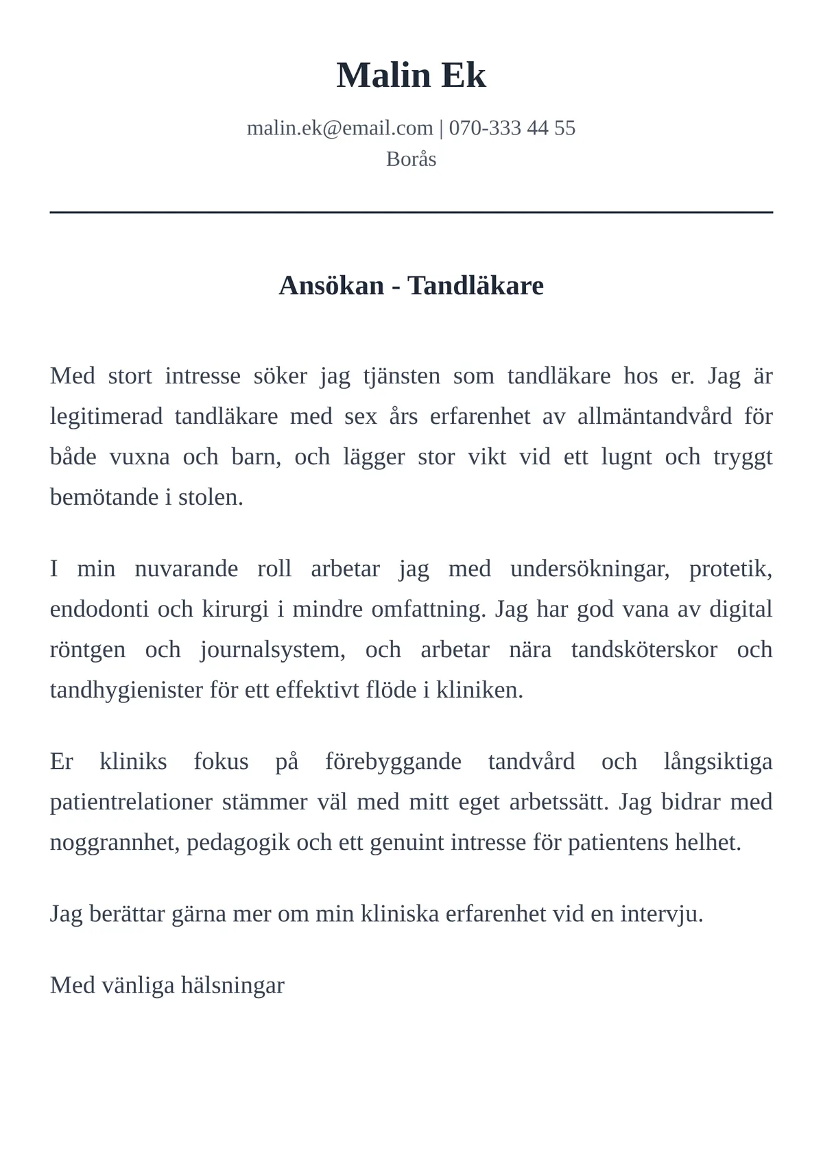 Personligt brev exempel för tandläkare - mallen Struktur