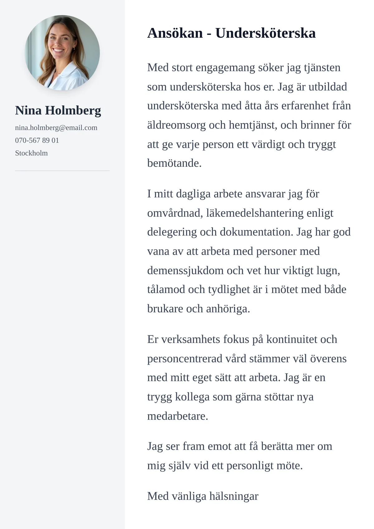 Personligt brev exempel för undersköterska - mallen Kreativ