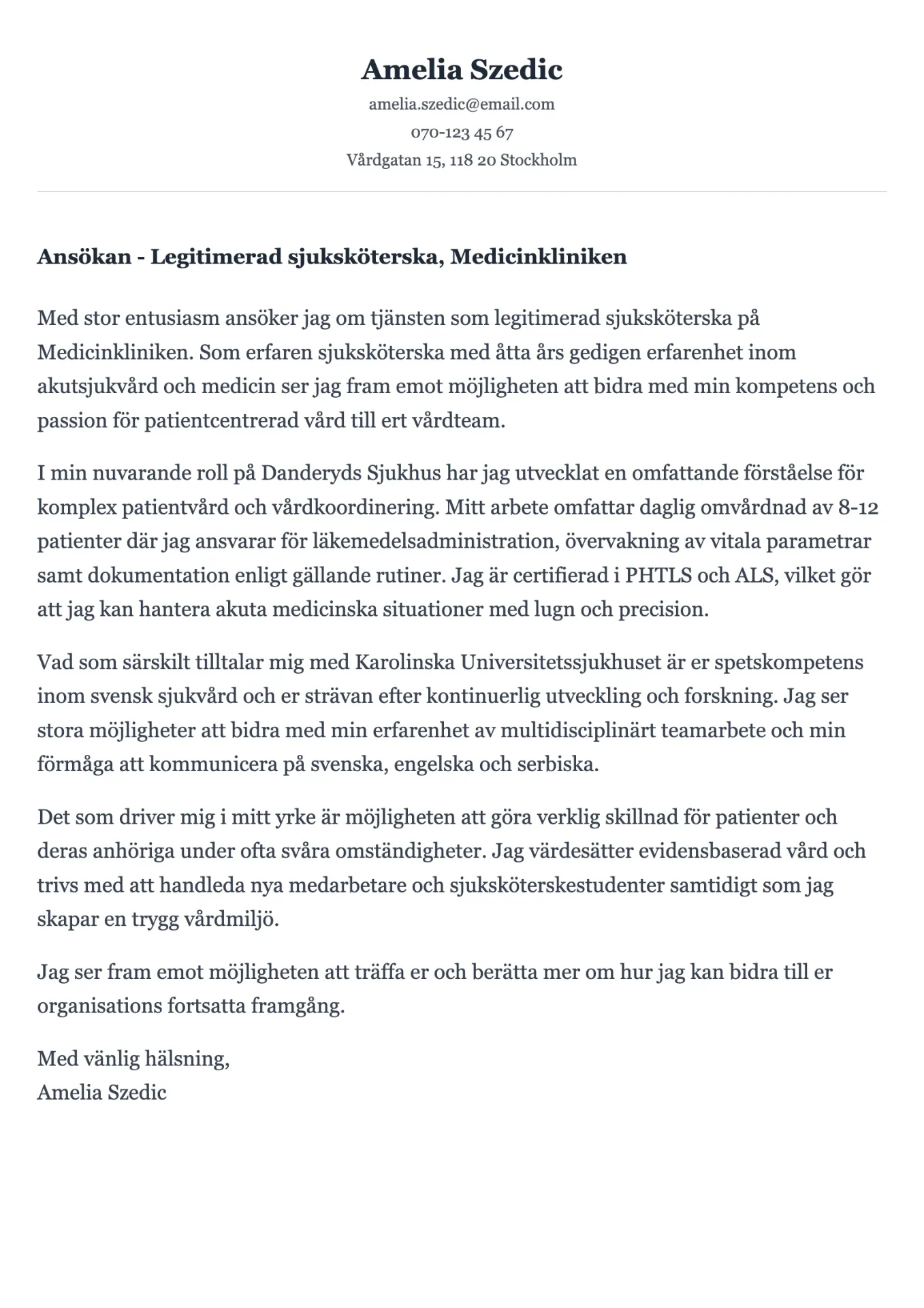 Personligt brev för sjuksköterska