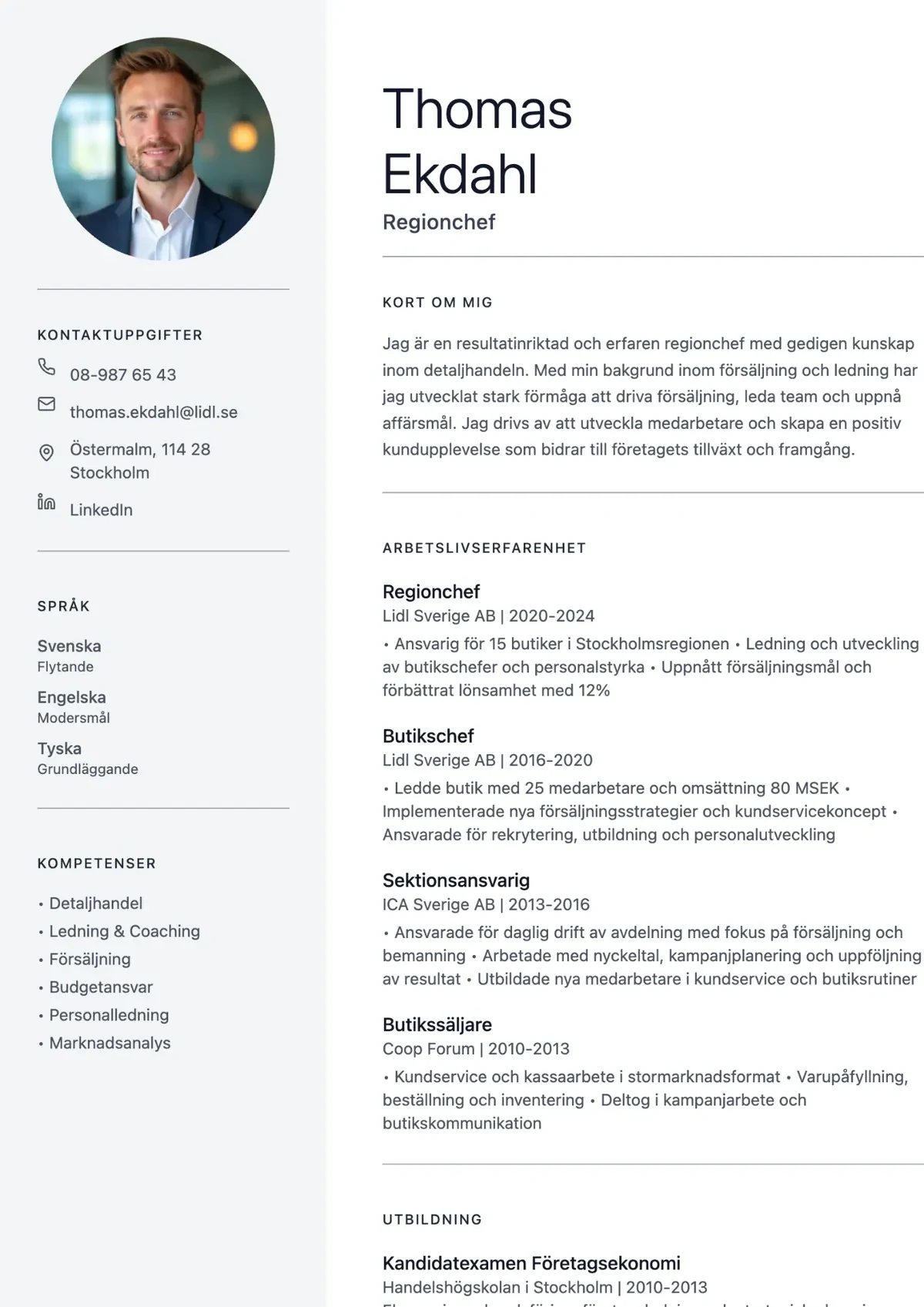Exempel på ett professionellt cv skrivet direkt i mobilen